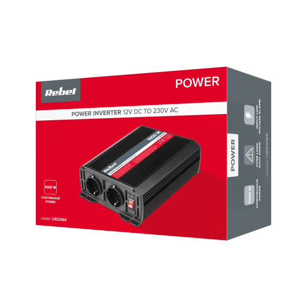 Przetwornica REBEL 12V/230V 1000W 2 gniazda typu F :niemieckie