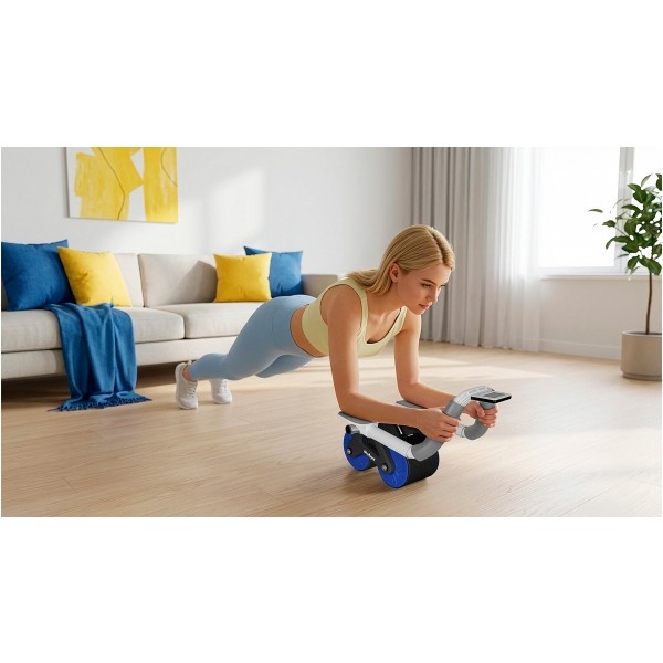 Przyrząd do ćwiczenia mięśni brzucha z timerem, AB roller Wheel AB-3 , kolor czarno-niebieski , REBEL ACTIVE