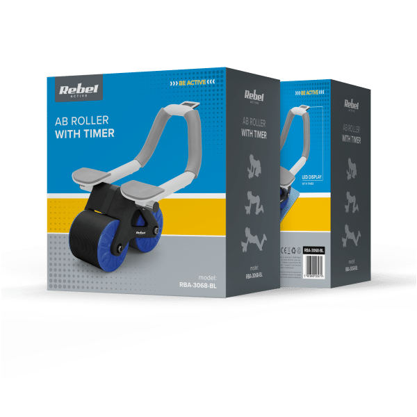 Przyrząd do ćwiczenia mięśni brzucha z timerem, AB roller Wheel AB-3 , kolor czarno-niebieski , REBEL ACTIVE