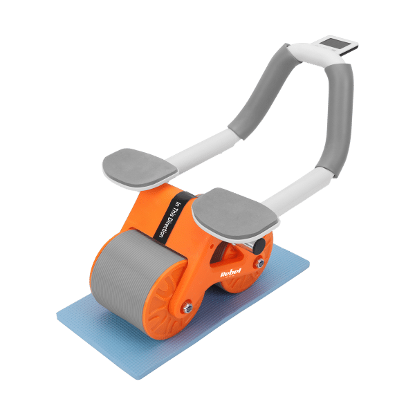 Przyrząd do ćwiczenia mięśni brzucha z timerem, AB roller Wheel AB-3 , kolor szaro-pomarańczowy , REBEL ACTIVE