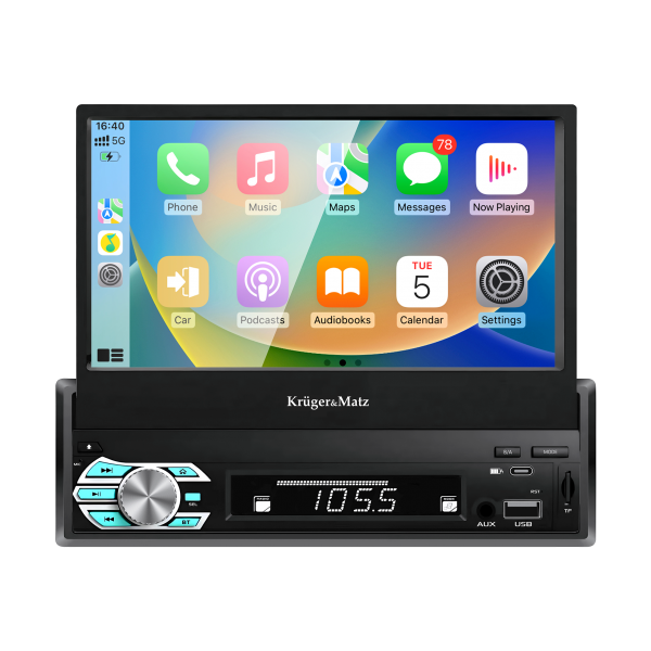 Radio samochodowe Kruger&Matz KM2018 z wysuwanym ekranem 7" CarPlay/AndroidAuto