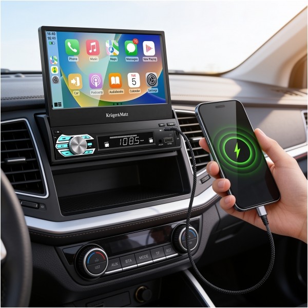 Radio samochodowe Kruger&Matz KM2018 z wysuwanym ekranem 7" CarPlay/AndroidAuto
