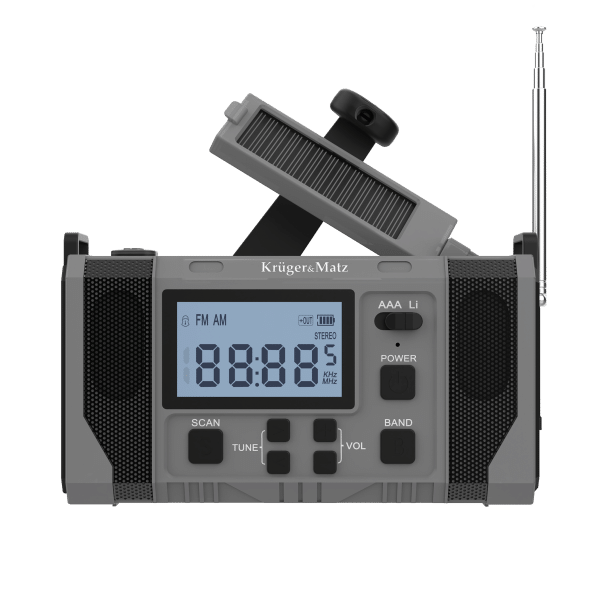 Radio solarne, przenośne radio awaryjne SOS, powerbank 10000mAh, latarka, dynamo, Kruger&Matz
