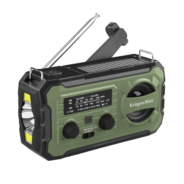 Radio solarne, przenośne radio awaryjne SOS, powerbank 10000mAh, latarka, dynamo, Kruger&Matz