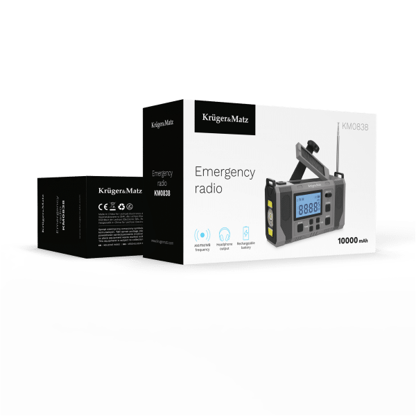 Radio solarne, przenośne radio awaryjne SOS, powerbank 10000mAh, latarka, dynamo, Kruger&Matz