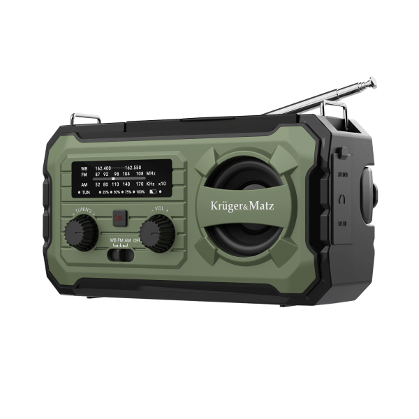 Radio solarne, przenośne radio awaryjne SOS, powerbank 10000mAh, latarka, dynamo, Kruger&Matz