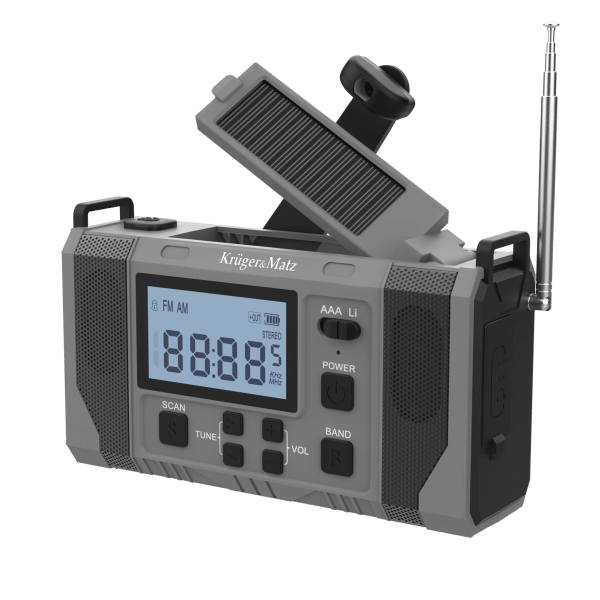 Radio solarne, przenośne radio awaryjne SOS, powerbank 10000mAh, latarka, dynamo, Kruger&Matz