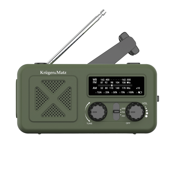 Radio solarne, przenośne radio awaryjne SOS, powerbank 2000mAh, latarka, dynamo, Kruger&Matz
