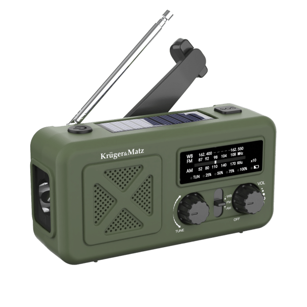 Radio solarne, przenośne radio awaryjne SOS, powerbank 2000mAh, latarka, dynamo, Kruger&Matz