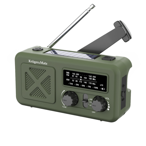Radio solarne, przenośne radio awaryjne SOS, powerbank 2000mAh, latarka, dynamo, Kruger&Matz