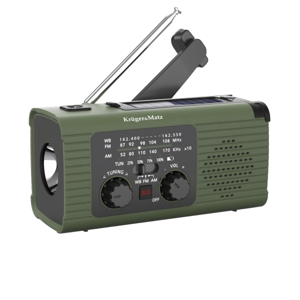 Radio solarne, przenośne radio awaryjne SOS, powerbank 5000mAh, latarka, dynamo, Kruger&Matz