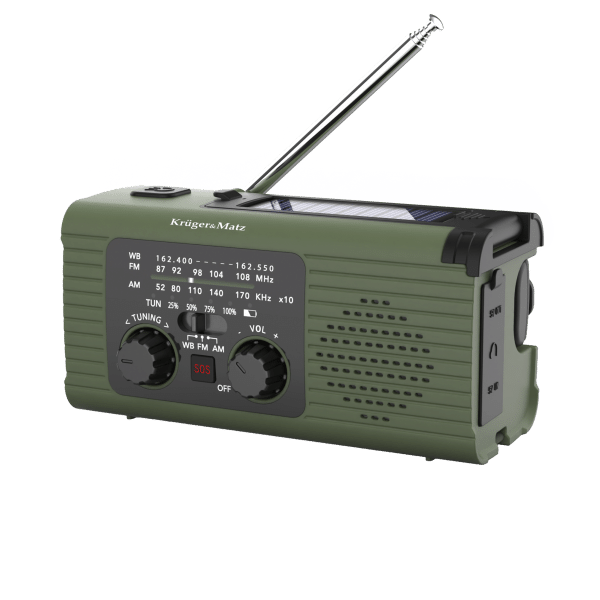 Radio solarne, przenośne radio awaryjne SOS, powerbank 5000mAh, latarka, dynamo, Kruger&Matz