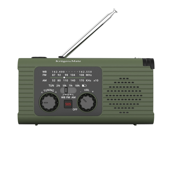 Radio solarne, przenośne radio awaryjne SOS, powerbank 5000mAh, latarka, dynamo, Kruger&Matz