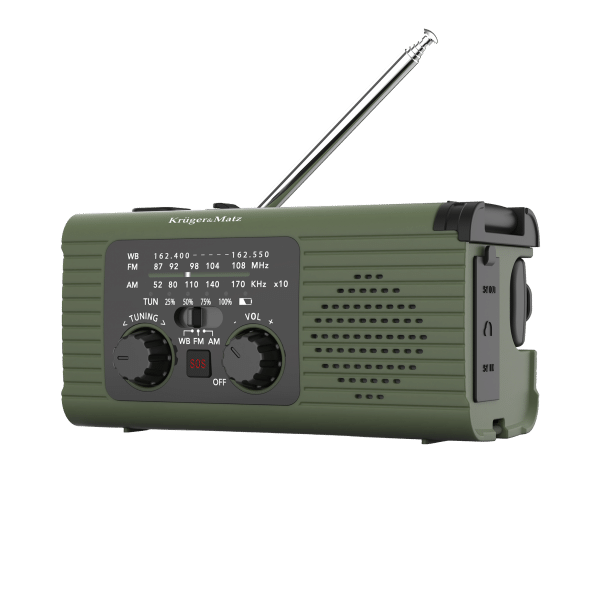 Radio solarne, przenośne radio awaryjne SOS, powerbank 5000mAh, latarka, dynamo, Kruger&Matz