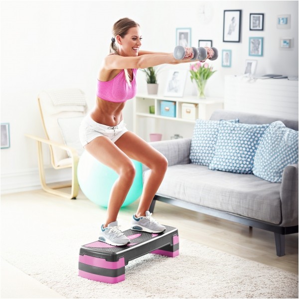 Step do aerobiku i ćwiczeń fitness, 3 stopnie, szaro-fioletowy, REBEL ACTIVE