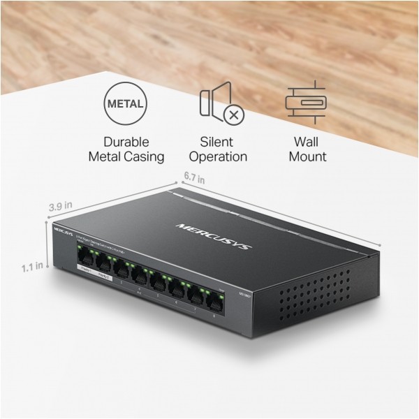 Switch Mercusys MS108GP, 8 portów (7xPoE+), 65W
