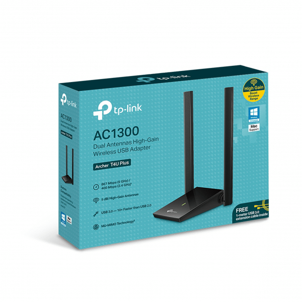 TP-LINK Karta sieciowa USB dużego zasięgu z dwoma antenami, standard AC1300 Archer T4U Plus