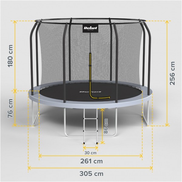 Trampolina Rebel Active PRO 10ft/305 cm, siatka, drabinka