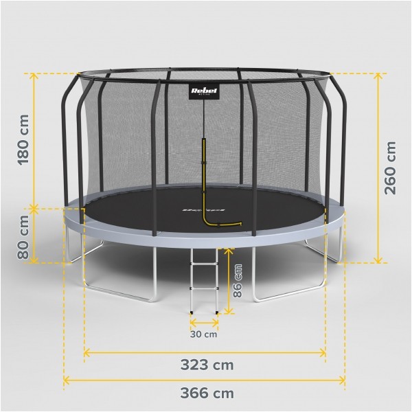 Trampolina REBEL Active PRO 12ft/366 cm, siatka, drabinka