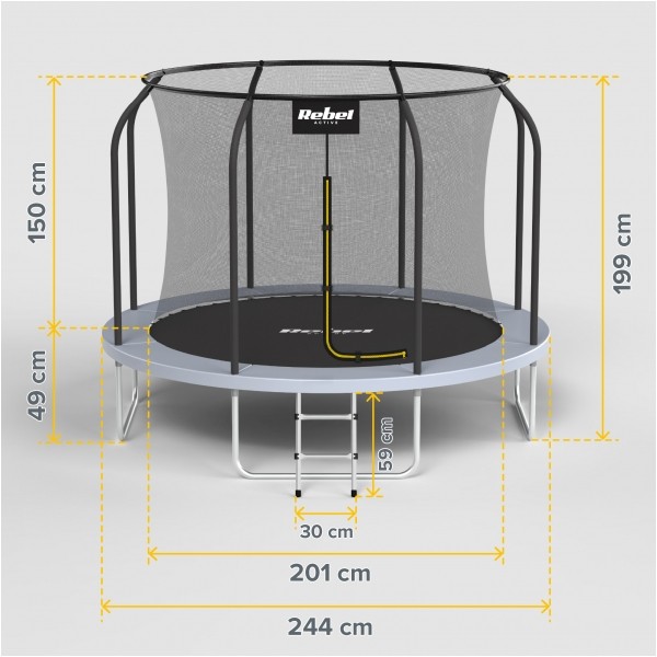 Trampolina REBEL Active PRO 8ft/252 cm, siatka, drabinka