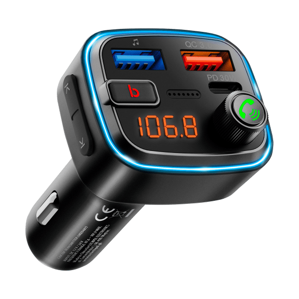 Transmiter samochodowy FM z funkcją bluetooth (2x USB + USB-C)
