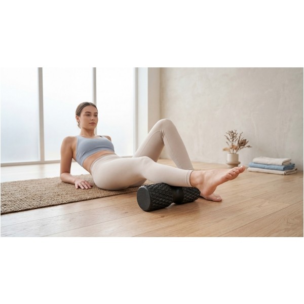 Wałek do masażu z wypustkami, roller 15x42cm, kolor czarny, materiał EPP, REBEL AVTIVE