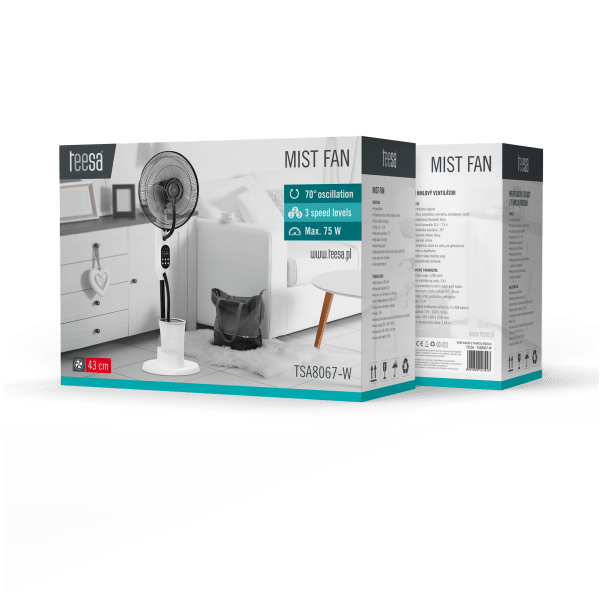 Wentylator stojący z funkcą mgiełki - biały