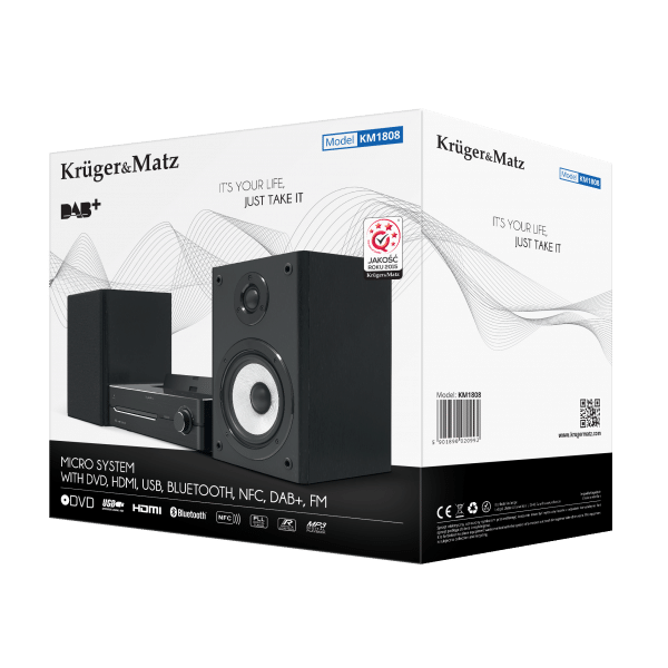 Wieża DVD Kruger&Matz KM1808 (DVD, HDMI, USB, Bluetooth, NFC, radio cyfrowe DAB+ i FM)