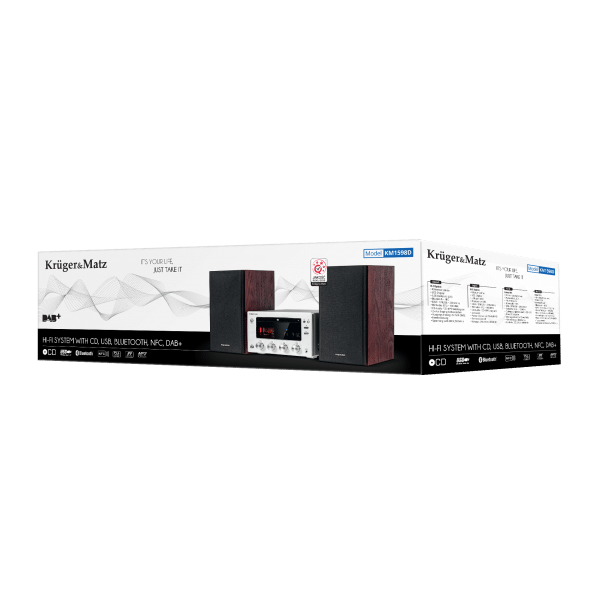 Wieża Kruger&Matz z CD, portem USB, Bluetooth, NFC , radiem cyfrowym DAB+ i FM model KM1598D
