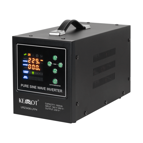 Zasilacz awaryjny KEMOT PROsinus-1000-LFP4 przetwornica z czystym przebiegiem sinusoidalnym i funkcją ładowania 12V 230V 1000VA/700W