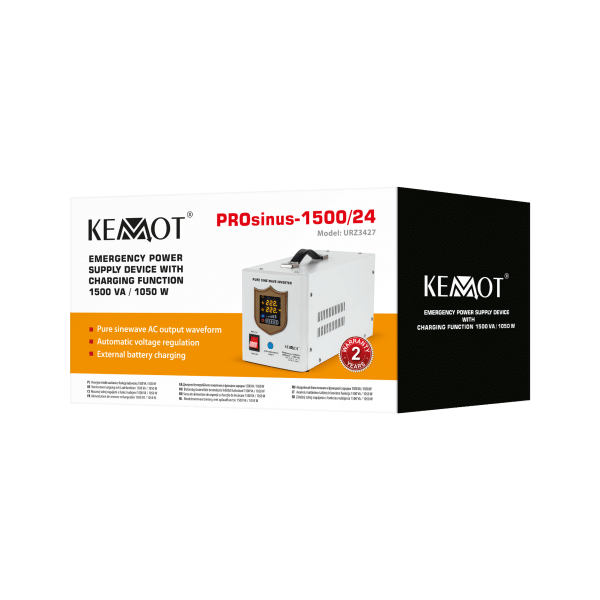 Zasilacz awaryjny KEMOT PROsinus-1500/24 przetwornica z czystym przebiegiem sinusoidalnym i funkcją ładowania 24V 230V 1500VA/1050W