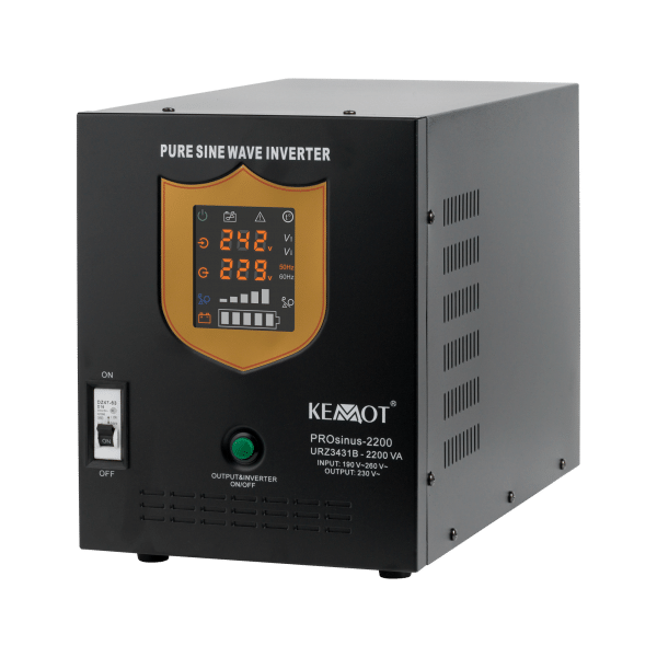 Zasilacz awaryjny KEMOT PROsinus-2200 przetwornica z czystym przebiegiem sinusoidalnym i funkcją ładowania 12V 230V 2200VA/1600W - kolor czarny