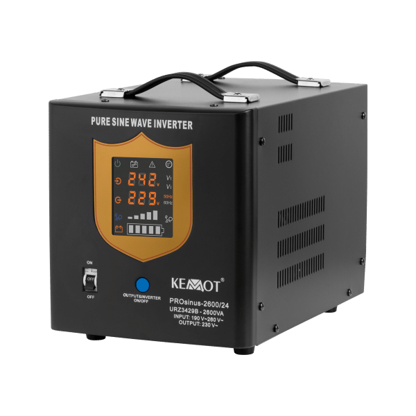 Zasilacz awaryjny KEMOT PROsinus-2600/24 przetwornica z czystym przebiegiem sinusoidalnym i funkcją ładowania 24V 230V 2600VA/1800W - kolor czarny