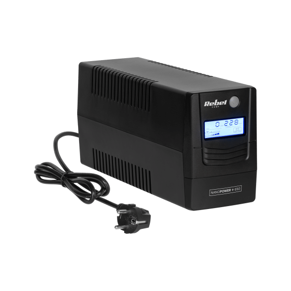 Zasilacz awaryjny komputerowy UPS REBEL model Nanopower Plus 650 ( offline, 650VA / 360W , 230 V , 50Hz , LCD , USB , RJ45 )