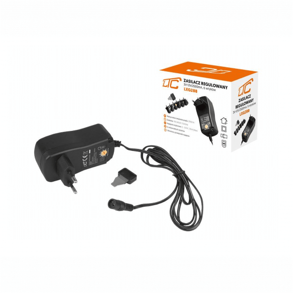 Zasilacz regulowany 3 V-12 V/2500 mA, 6 wtyków LXG288