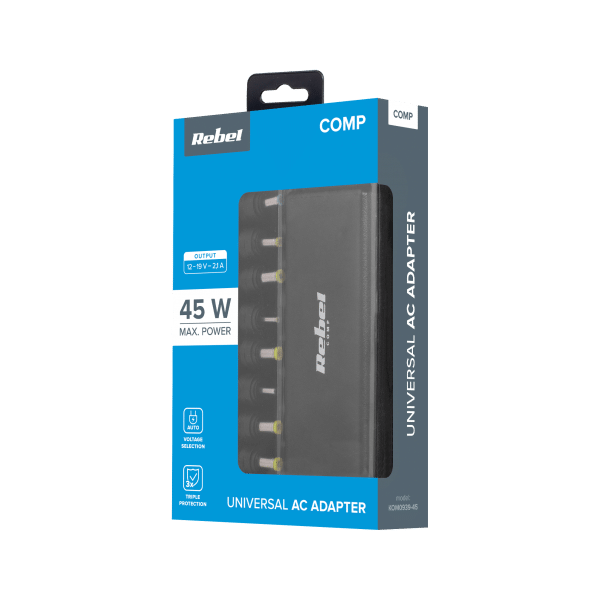 Zasilacz uniwersalny Rebel 10 końcówek 45 W 12-19.5 V automatyczny