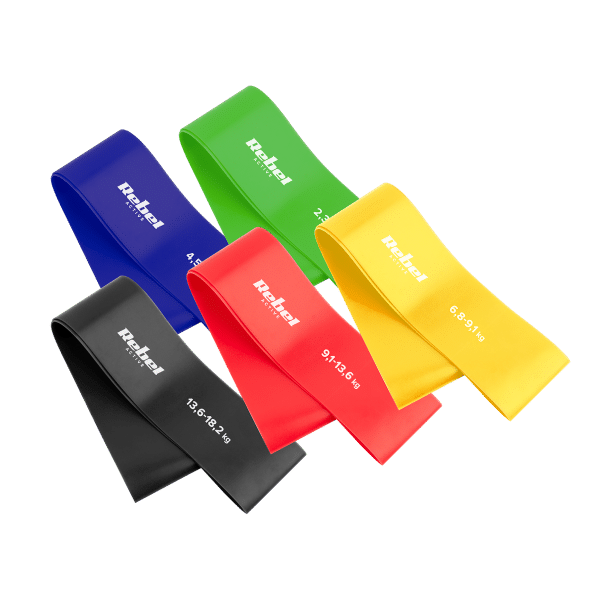 Zestaw gum do ćwiczeń TPE - Mini Band L, 2.3-18.2 kg, 5 gum, kolorowy, REBEL ACTIVE
