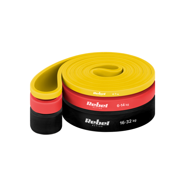 Zestaw gum do ćwiczeń TPE - Power Band PT-S3, 4-32 kg, 3 gumy TPE, REBEL ACTIVE