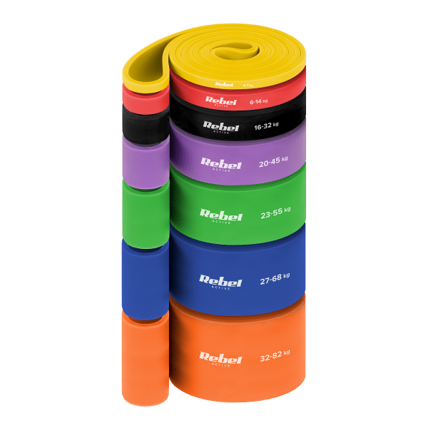 Zestaw gum do ćwiczeń TPE - Power Band PT-S7, 4-82 kg, 7 gum TPE, REBEL ACTIVE