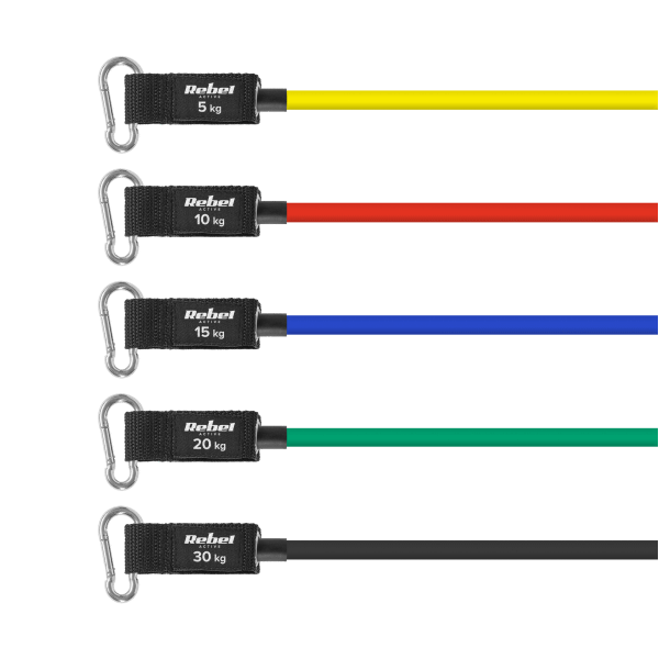 Zestaw gum oporowych do ćwiczeń - Power Tube Set , 5-80 kg, 5 gumy, REBEL ACTIVE