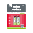 Akumulatorki REBEL AA, 1600 mAh, Li-ion,1,5V, 2szt/bl , R6 , gniazdo typ C
