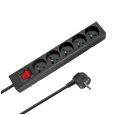 Przedłużacz 5 gniazd 2m typu francuskiego z przełącznikiem (3x1,5mm) Rebel czarny