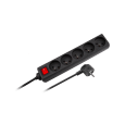 Przedłużacz sieciowy Rebel czarny 5 gniazd z przełącznikiem, kabel 3m (1,5mm)
