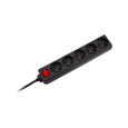 Przedłużacz sieciowy Rebel czarny 5 gniazd z przełącznikiem, kabel 3m (1,5mm)