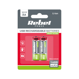 Akumulatorki REBEL AA, 1600 mAh, Li-ion,1,5V, 2szt/bl , R6 , gniazdo typ C
