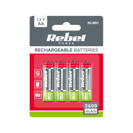 Akumulatorki REBEL AA , 2600 mAh, Ni-MH, 1,2V, 4szt/bl , R6