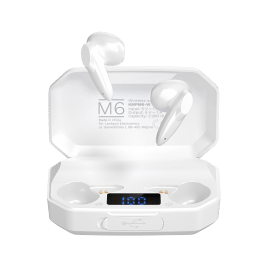Bezprzewodowe słuchawki douszne z power bankiem Kruger&Matz M6 - kolor biały