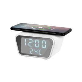 Cyfrowy zegar-budzik z ładowarką indukcyjną (biały)