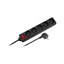 Przedłużacz sieciowy Rebel czarny 5 gniazd z przełącznikiem, kabel 3m (1,5mm)