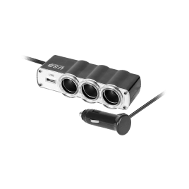 Rozdzielacz gniazda zapalniczki samochodowej x3 z kablem i USB
